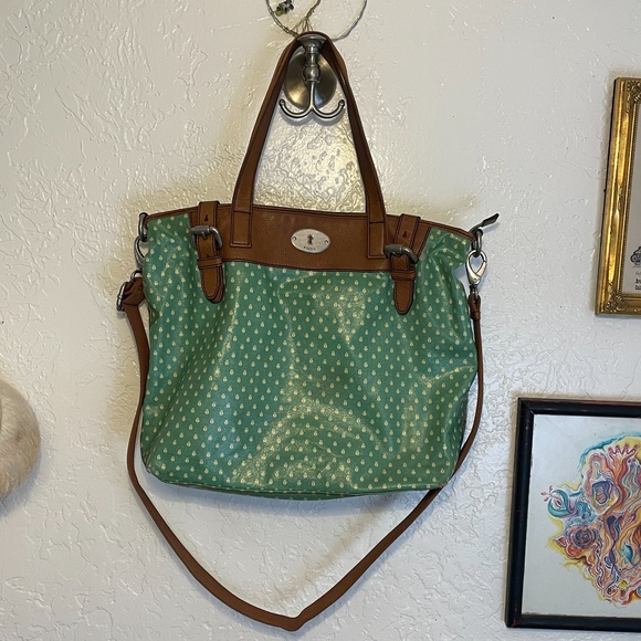 🌻Fossil Key•Per Green Coated Canvas Tote - Picture 1 of 12